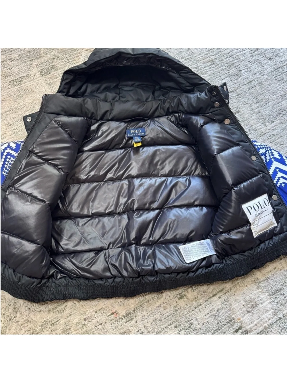 Polo by Ralph Lauren Blue & Black Snowflake Puffer Jacket
